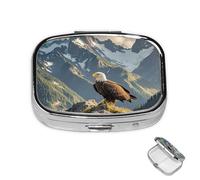 Pastillero de metal con 2 compartimentos, organizador de píldoras de las montañas de águila, para bolso o bolsillo, lindo mini pastillero portátil para guardar suplementos, vitaminas, aceite de