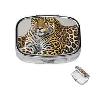 Pastillero de metal con 2 compartimentos, organizador de píldoras de medicina con estampado de leopardo para bolso o bolsillo, lindo mini pastillero portátil para guardar suplementos, vitaminas