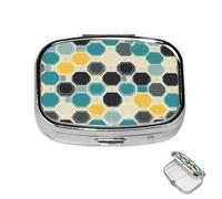Pastillero de metal con 2 compartimentos, organizador de píldoras de medicina con estampado octágono para bolso o bolsillo, lindo mini pastillero portátil para guardar suplementos, vitaminas, aceite