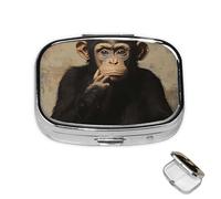 Pastillero de metal con 2 compartimentos, organizador de píldoras de medicina de mono silencioso para bolso o bolsillo, lindo mini pastillero portátil para guardar suplementos, vitaminas, aceite de