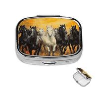 Pastillero de metal con 2 compartimentos, organizador de píldoras de medicina para muchos caballos, para bolso o bolsillo, bonito soporte portátil para pastillas de viaje para guardar suplementos