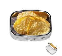 Pastillero de metal con 2 compartimentos, organizador de píldoras de papas fritas para bolso o bolsillo, bonito soporte portátil para pastillas de viaje para guardar suplementos, vitaminas, aceite de