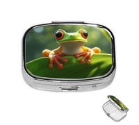 Pastillero de metal con 2 compartimentos, organizador de píldoras de rana para bolso o bolsillo, bonito pastillero portátil para guardar suplementos, vitaminas, aceite de pescado