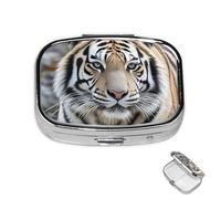 Pastillero de metal con 2 compartimentos, organizador de píldoras de tigre blanco y negro para bolso o bolsillo, bonito soporte portátil para pastillas de viaje para guardar suplementos, vitaminas