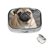 Pastillero de metal con 2 compartimentos, organizador de píldoras para medicina de perro, carlino o perro, para bolso o bolsillo, bonito pastillero portátil para guardar suplementos, vitaminas, aceite