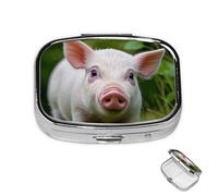 Pastillero de metal con 2 compartimentos, organizador de píldoras para medicina, lindo animal cerdo, para bolso o bolsillo, bonito soporte portátil para pastillas de viaje para guardar suplementos