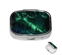 Pastillero de metal con 2 compartimentos, organizador de píldoras que brilla en la oscuridad, para bolso o bolsillo, lindo mini pastillero portátil para guardar suplementos, vitaminas, aceite de