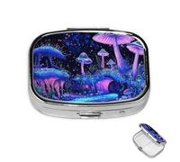 Pastillero de metal con 2 compartimentos, organizador de píldoras que brilla en la oscuridad, para bolso o bolsillo, lindo mini pastillero portátil para guardar suplementos, vitaminas, aceite de