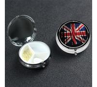 Pastillero de metal con 3 compartimentos, diseño de bandera británica sobre fondo negro, organizador de pastillas de viaje portátil para bolsillo o bolso, caja redonda decorativa para medicinas,