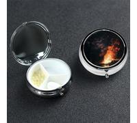 Pastillero de metal con 3 compartimentos Fire in The Night Sky, organizador de pastillas portátil de viaje para bolsillo o bolso, caja redonda decorativa para medicinas, contenedor de vitaminas