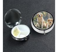 Pastillero de metal con 3 compartimentos, organizador de pastillas de medicina Golden Retriever, perros, cachorros, mascotas, pastillero para bolso o bolsillo, mini pastillero portátil de viaje para