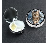 Pastillero de metal con 3 compartimentos, organizador de pastillas para gatos debajo de la manta, pastillero para bolso o bolsillo, mini pastillero portátil de viaje para guardar suplementos