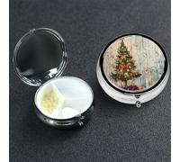 Pastillero de metal con 3 compartimentos, organizador de píldoras de abedul de Feliz Navidad para bolso o bolsillo, mini pastillero portátil de viaje para guardar suplementos, vitaminas, aceite de
