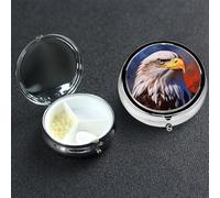 Pastillero de metal con 3 compartimentos, organizador de píldoras de águila calva para bolso o bolsillo, mini pastillero portátil de viaje para guardar suplementos, vitaminas, aceite de pescado