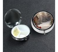 Pastillero de metal con 3 compartimentos, organizador de píldoras de madera de Navidad para bolso o bolsillo, mini soporte portátil para pastillas de viaje para guardar suplementos, vitaminas, aceite