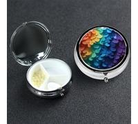 Pastillero de metal con 3 compartimentos, organizador de píldoras de medicina con patrón de arco iris, pastillero para bolso o bolsillo, mini pastillero portátil de viaje para guardar suplementos