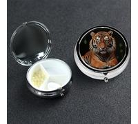 Pastillero de metal con 3 compartimentos, organizador de píldoras de medicina con tigre y patas, para bolso o bolsillo, mini soporte portátil para pastillas de viaje para guardar suplementos