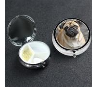 Pastillero de metal con 3 compartimentos, organizador de píldoras de medicina de animales, carlino o perro, para bolso o bolsillo, mini pastillero portátil de viaje para guardar suplementos, vitaminas