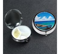 Pastillero de metal con 3 compartimentos, organizador de píldoras de medicina de barco en el océano para bolso o bolsillo, mini pastillero portátil de viaje para guardar suplementos, vitaminas, aceite