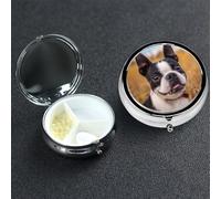 Pastillero de metal con 3 compartimentos, organizador de píldoras de medicina de Boston Terrier para bolso o bolsillo, mini soporte portátil para pastillas de viaje para guardar suplementos, vitaminas