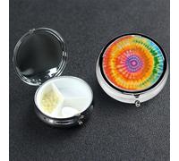 Pastillero de metal con 3 compartimentos, organizador de píldoras de medicina de teñido anudado arcoíris para bolso o bolsillo, mini soporte portátil para pastillas de viaje para guardar suplementos