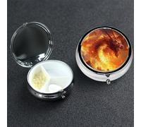 Pastillero de metal con 3 compartimentos, organizador de píldoras de medicina Dragon King in Fire para bolso o bolsillo, mini soporte portátil para pastillas de viaje para guardar suplementos