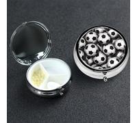 Pastillero de metal con 3 compartimentos, organizador de píldoras de medicina en blanco y negro, con patrón de balón de fútbol, para bolso o bolsillo, mini soporte portátil para pastillas de viaje