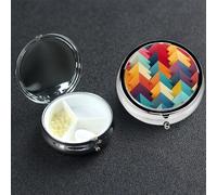 Pastillero de metal con 3 compartimentos, organizador de píldoras de medicina geométrico, colorido, minimalista, para bolso o bolsillo, mini soporte portátil para pastillas de viaje para guardar
