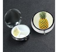 Pastillero de metal con 3 compartimentos, organizador de píldoras de piña fresca para bolso o bolsillo, mini soporte portátil para pastillas de viaje para guardar suplementos, vitaminas, aceite de