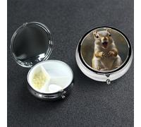 Pastillero de metal con 3 compartimentos, organizador de píldoras medicinales de ardilla, divertido pastillero de animales para bolso o bolsillo, mini soporte portátil para pastillas de viaje para