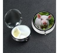Pastillero de metal con 3 compartimentos, organizador de píldoras medicinales, lindo animal cerdo, para bolso o bolsillo, mini pastillero portátil de viaje para guardar suplementos, vitaminas, aceite