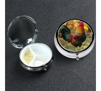 Pastillero de metal con 3 compartimentos, organizador de píldoras para medicina, lindo gallo para bolso o bolsillo, mini pastillero portátil de viaje para guardar suplementos, vitaminas, aceite de