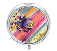 Pastillero de metal con diseño de acuarela de arco iris, organizador de medicamentos, contenedor de vitamina