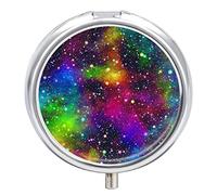 Pastillero de metal con diseño de arco iris y cielo estrellado