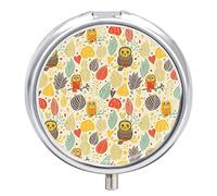 Pastillero de metal con diseño de búho y hojas, organizador de medicamentos y vitaminas, contenedor portátil