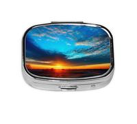 Pastillero de metal con diseño de cielo azul atardecer, organizador de pastillas de viaje portátil para bolsillo o bolso, caja de medicina decorativa, contenedor de vitaminas