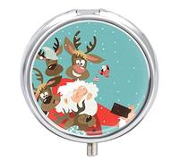 Pastillero de metal con diseño de ciervos y pájaros de Navidad y pastillero portátil para medicamentos