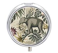 Pastillero de metal con diseño de elefante y hojas de palma, organizador de medicamentos, contenedor de vitamina