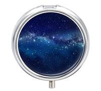 Pastillero de metal con diseño de estrellas, nebulosa, cielo nocturno, paisaje, pastillero portátil, organizador de medicamentos
