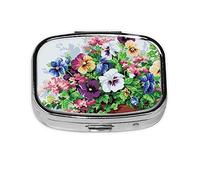 Pastillero de metal con diseño de flores de pensamiento, organizador de píldoras portátil para bolsillo o bolso, organizador decorativo de medicamentos, contenedor de vitaminas