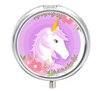 Pastillero de metal con diseño de flores de unicornio, organizador de medicamentos, contenedor de vitamina