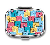 Pastillero de metal con diseño de gatos portátil para pastillas, organizador de medicamentos y vitaminas