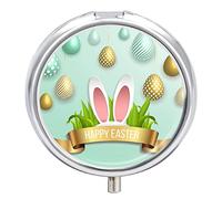 Pastillero de metal con diseño de huevos de Pascua, portátil, organizador de medicamentos, contenedor de vitamina