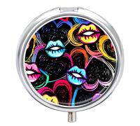 Pastillero de metal con diseño de labios y amor, organizador de medicamentos