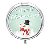 Pastillero de metal con diseño de muñeco de nieve, feliz Navidad, organizador de medicamentos