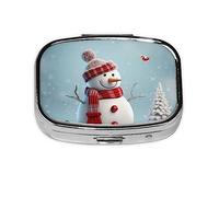 Pastillero de metal con diseño de muñeco de nieve navideño, organizador de pastillas portátil para bolsillo o bolso, organizador decorativo de medicamentos, contenedor de vitaminas