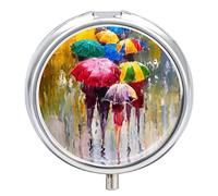 Pastillero de metal con diseño de paisaje de lluvia, organizador de medicamentos y vitaminas, contenedor portátil