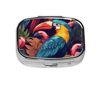 Pastillero de metal con diseño de pájaro salvaje tropical, organizador de pastillas de viaje portátil para bolsillo o bolso, caja de medicina decorativa, contenedor de vitaminas