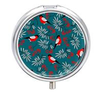 Pastillero de metal con diseño de pájaros de invierno para Navidad, organizador de medicamentos y vitaminas