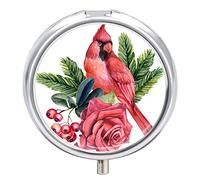 Pastillero de metal con diseño de pájaros de Navidad y flores, organizador de medicamentos